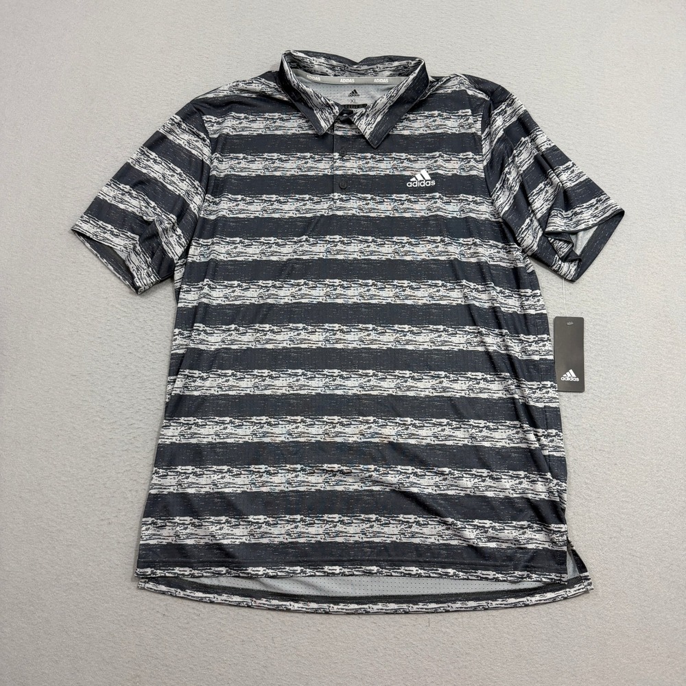 Adidas Polo Men XL Grey Painted Stripe Mesh ADVR0820 Short Sleeve Golf Shirt NEW